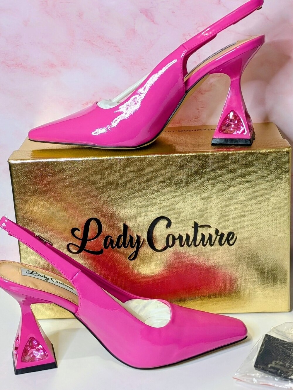 Size 8 NIB Lady Couture Mistic Fuchsia Rhinestone Heel Slingback Pumps